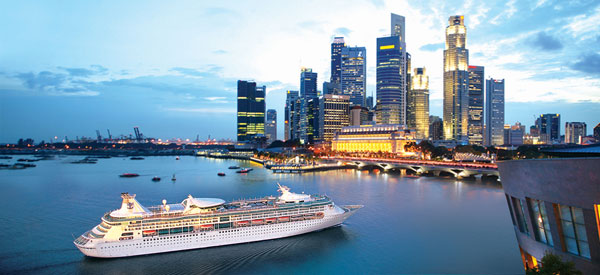 Royal Caribbean's Cruise-Fly service The Cruise-Fly service provides passengers with a seamless process from the pier to the Marina Bay Sands so they can check-in for their flights and drop-off their bags at their convenience.