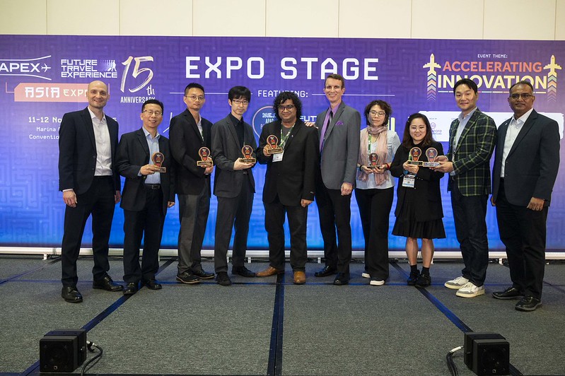 Aviation industry leaders receiving awards trophy presentation