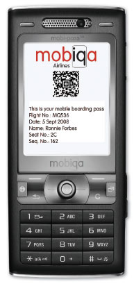 Mobiqa can deliver a 2D mobile bar code to a wide variety of mobile devices. The 2D mobile bar code allows a much larger volume of travel data to be embedded in an industry standard bar code.