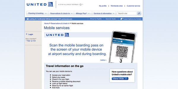 United check-in and paperless boarding facilities