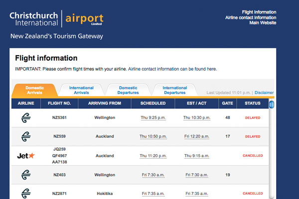 Christchurch International Airport’s new dedicated mobile website gives passengers easy access to flight information, airport maps and car parking.