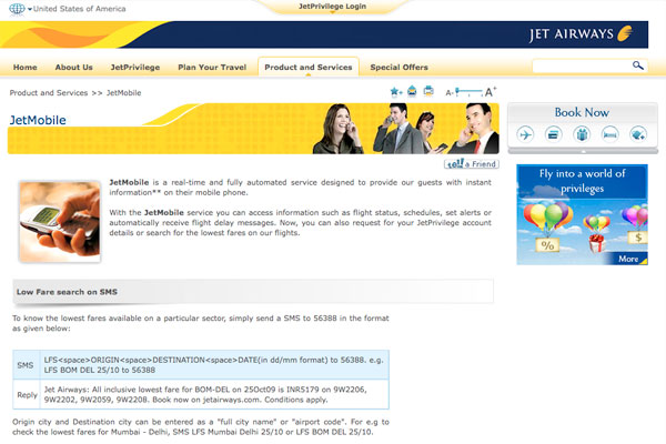 The new Jet Airways mobile ticketing facility allows passengers to book and manage their flights via their mobile device.