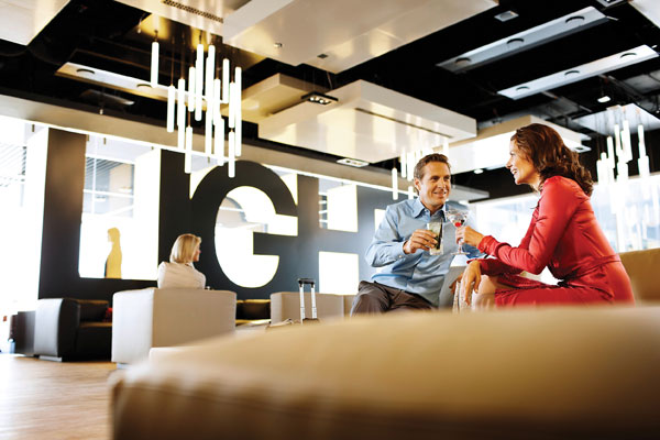 Lufthansa - Senator Lounge The new Senator Lounge in Frankfurt Airport’s Terminal 1 offers luxury facilities, including spa rooms and a relaxing area with leather day beds.