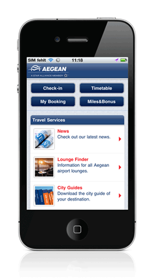 The new Aegean iPhone app allows passengers to check-in, view their booking, download their boarding pass and access their Miles&Bonus frequent flier account.
