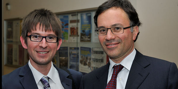 Armando Brunini, Managing Director of Aeroporto di Bologna (right), pictured with FTE’s Ross Falconer (left).