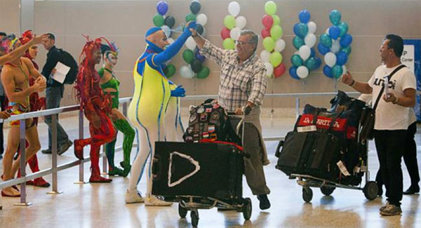 Passengers arriving at the opening of new Terminal 3 at Las Vegas Airport