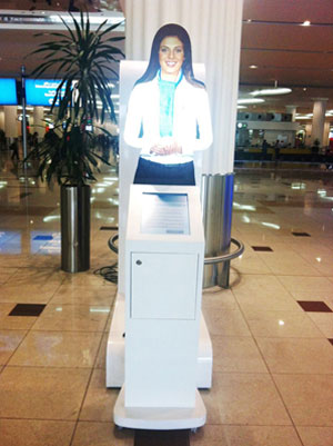The new virtual assistants can provide targeted information, including directions to departure gates and check-in areas.