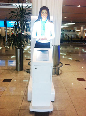 The new virtual assistants can provide targeted information, including directions to departure gates and check-in areas. The new virtual assistants can provide targeted information, including directions to departure gates and check-in areas.