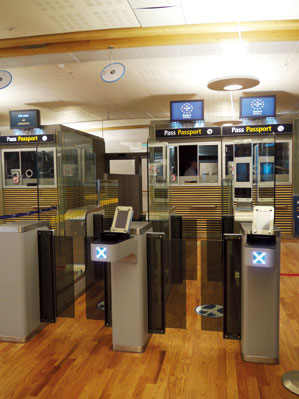 The automated self-service passport control units. The automated self-service passport control units.