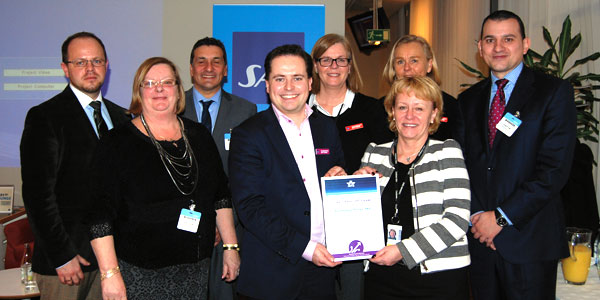 IATA presented Scandinavian Airlines with the platinum Fast Travel Award for its dedication to providing passengers with self-service opportunities. IATA presented Scandinavian Airlines with the platinum Fast Travel Award for its dedication to providing passengers with self-service opportunities.