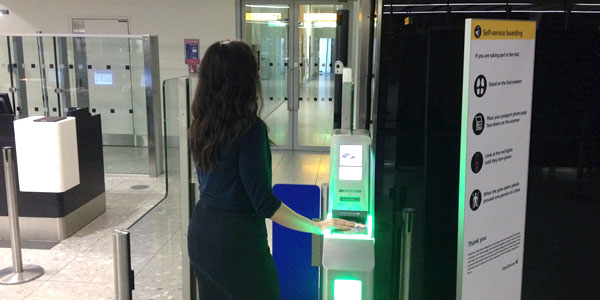 The self-boarding trial being undertaken by London Heathrow and South African Airways.