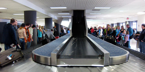 A baggage claim carousel