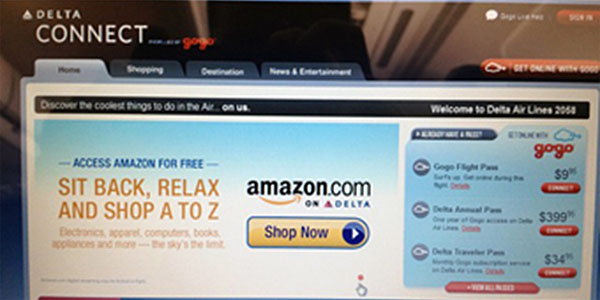 Passengers onboard Delta Air Lines domestic flights have free access to Amazon.com Passengers onboard Delta Air Lines domestic flights have free access to Amazon.com