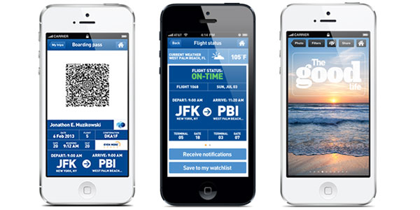 Among the features are mobile boarding passes, automatic flight status notifications and the ability to create customised postcards. Among the features are mobile boarding passes, automatic flight status notifications and the ability to create customised postcards.