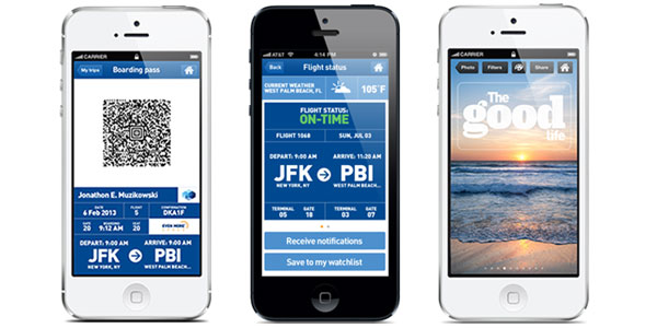 Among the features are mobile boarding passes, automatic flight status notifications and the ability to create customised postcards.