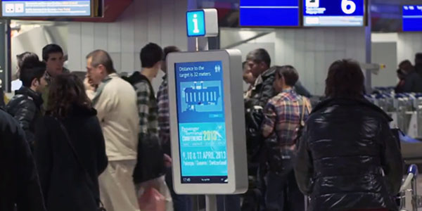 One of the customer service robots at Geneva Airport