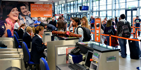 The easyJet check-in counter at London Southend Airport The easyJet check-in counter at London Southend Airport