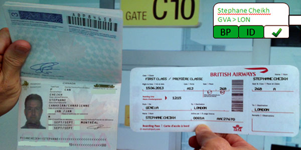 The view through the smart glasses when looking at a passenger's boarding pass and passport