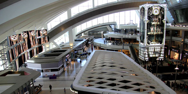 The digital clock tower in the new Bradley West Terminal at LAX