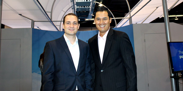 Joe Ayson, Director Product Development Operations at Allegiant Systems, outlined the benefits of the FlyDesk platform from the Row 44 booth to FTE's Ryan Ghee Joe Ayson, Director Product Development Operations at Allegiant Systems, outlined the benefits of the FlyDesk platform from the Row 44 booth to FTE's Ryan Ghee