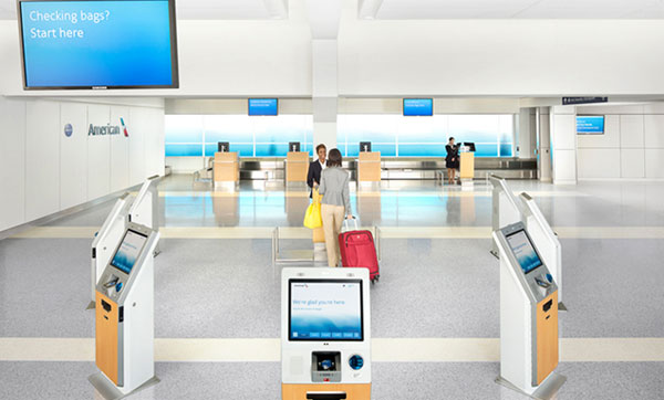 American Airlines free-standing kiosks at DFW International Airport Terminal A