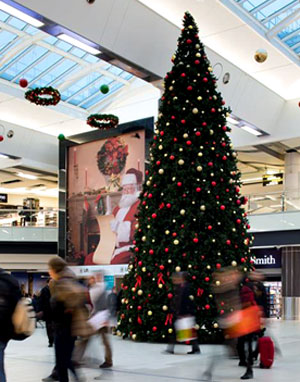 The Christmas decorations in London Gatwick's Terminals.