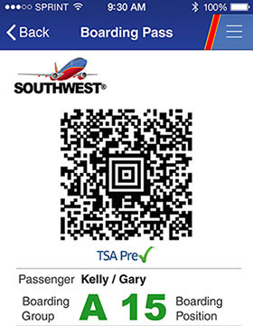 Southwest mobile boarding pass