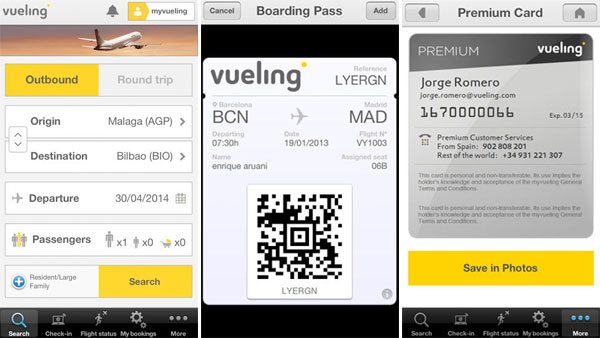 Vueling’s app for iOS and Android 