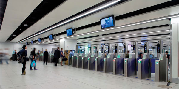 Ffacial recognition technology at Gatwick Airport.