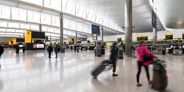 Common use self-service check-in desks, bag drops and traditional check-in counters, Heathrow Terminal 2 