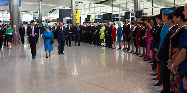 Her Majesty The Queen at the opening of the new Terminal 2 at Heathrow Airport
