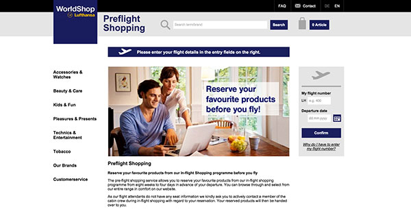 Lufthansa passengers can now reserve items to purchase in-flight, safe in the knowledge that they can change their mind if they decide not to go through with the purchase.