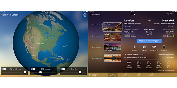new ba ipad app interactive 3D globe in flight entertainment planner