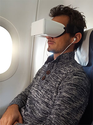 Four major airlines based in Europe and the Middle East will soon start trials of the SkyTheater IFE headset.