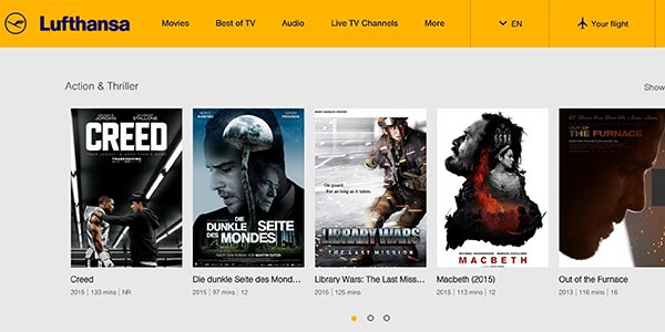 Lufthansa’s online entertainment portal allows passengers to view movie trailers 