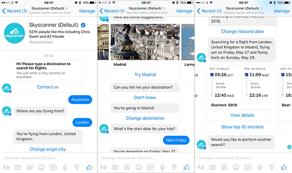 skyscanners facebook messenger bot enables company to communicate with potential customers
