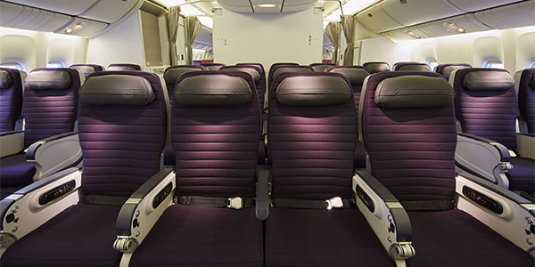 The new premium economy cabin on the refitted Boeing 777-300ER