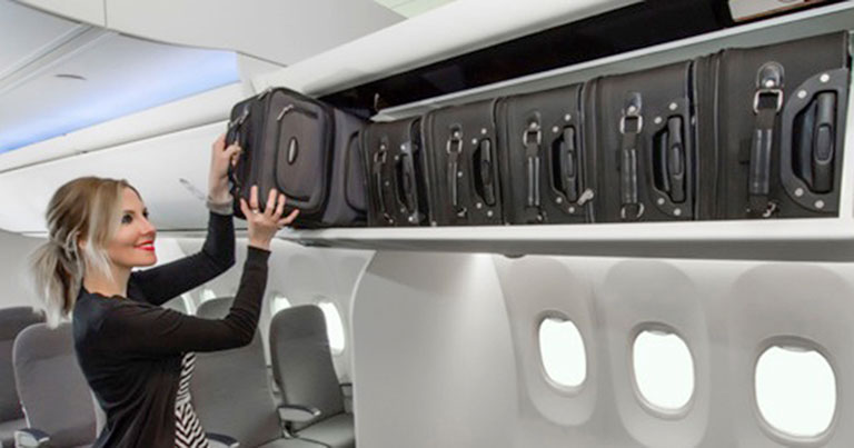 The Space Bins can store up to six bags each – two more than the current storage overhead option for 737s. 