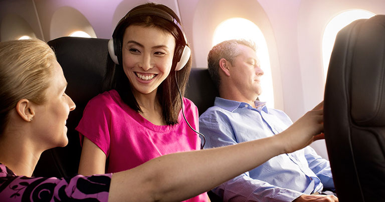 Photograph of passengers in the 787-9 Dreamliner