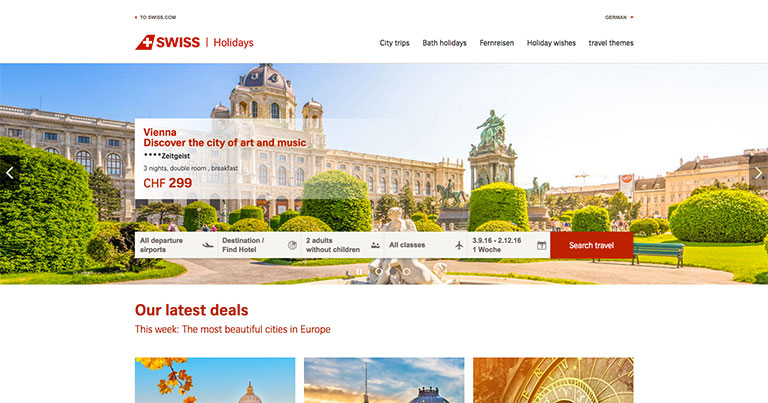 Travellers can choose from over 10,000 hotels and 140 holiday destinations from the Swiss Holidays website.