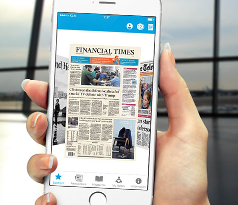 The KLM Media App features 13 newspapers from a variety of countries, with more publications to be added in the future.