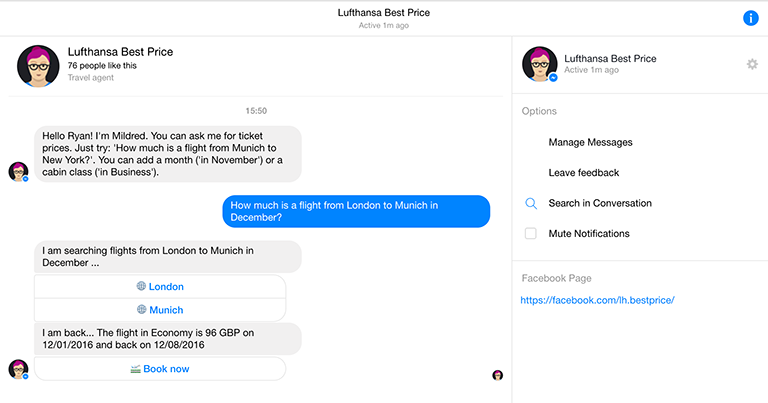 Lufthansa launches flight search chatbot for Facebook Messenger