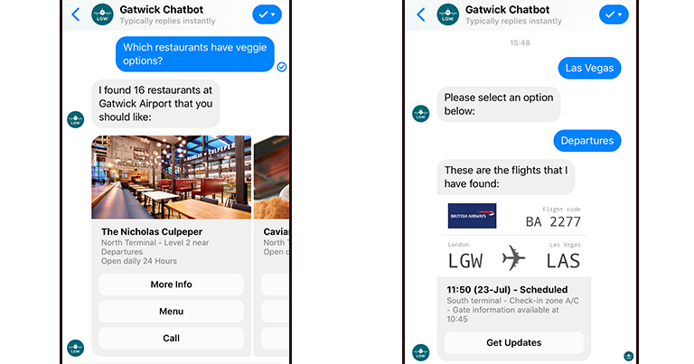 Gatwick Airport launches Facebook Messenger chatbot