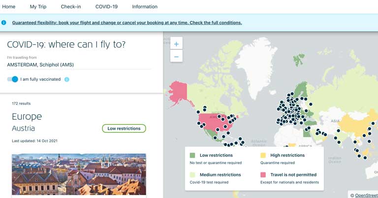 KLM introduces interactive map with up-to-date COVID-19 information