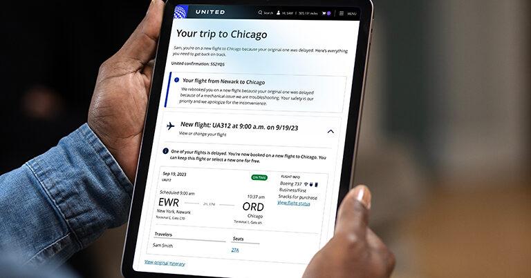 United’s new app feature presents personalised information to passengers if travel plans get disrupted