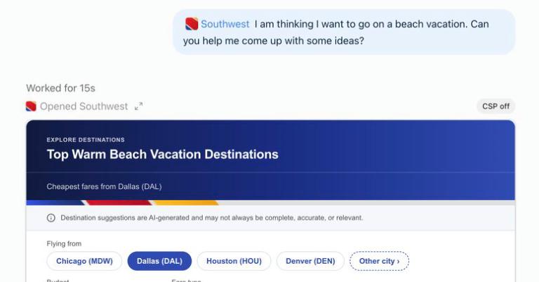 Southwest Airlines launches U.S. airline plugin for ChatGPT